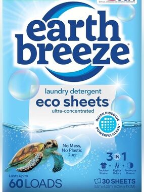 Earth Breeze Laundry Detergent Sheets Fresh Scent - 60 Loads Eco Liquidless 30Ct